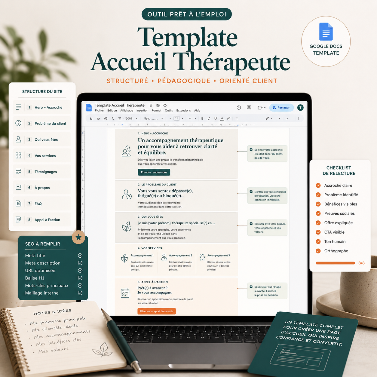 Template Accueil Thérapeute — Rédige ta page d'accueil en 1 heure | 17€